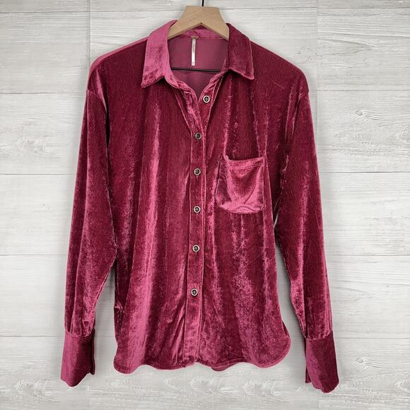 Free People Kit Kat Velour Long Sleeve Top XS Fairytale Pink Velvet Retro Whimsy - Picture 2 of 14